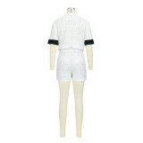 Women Two Piece Solid Color Hollow Out Shorts Set
