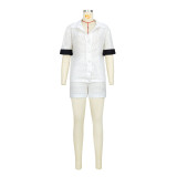 Women Two Piece Solid Color Hollow Out Shorts Set