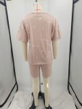 Casual Tie-dye Round Neck Clothing Summer Sports Two Piece Short Set