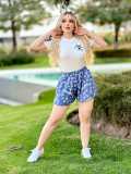 Summer Loose Simple Printed Short Sleeve Short Set