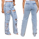 Casual Pants Loose High Waist Wide Leg Ripped Jeans