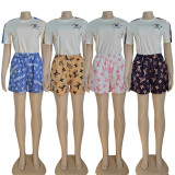 Summer Loose Simple Printed Short Sleeve Short Set