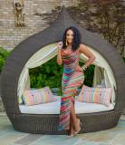 Summer Sleeveless Colorful Striped Printed Slit Long Dress