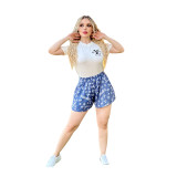 Summer Loose Simple Printed Short Sleeve Short Set