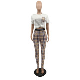 Casual Printed Plaid Running Sports Clothing Bodycon Pants Women Activewear Workout 2 Piece Outfits