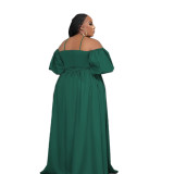 Solid Color Plus Size Straps Off Shoulder Maxi Pleated Dress