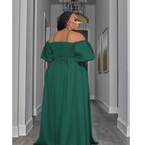 Solid Color Plus Size Straps Off Shoulder Maxi Pleated Dress