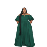 Solid Color Plus Size Straps Off Shoulder Maxi Pleated Dress