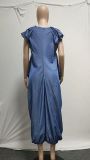 Imitation Denim Oversized Dress with Oversized Pocket