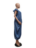 Imitation Denim Oversized Dress with Oversized Pocket