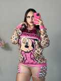 Ladies Casual Mickey Printed Long Sleeve Sweatshirt + Shorts Set