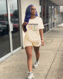 Casual Alphabet Print Short Sleeve Shorts Two-Piece Set