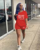 Casual Alphabet Print Short Sleeve Shorts Two-Piece Set