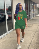 Casual Alphabet Print Short Sleeve Shorts Two-Piece Set