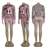Ladies Casual Mickey Printed Long Sleeve Sweatshirt + Shorts Set