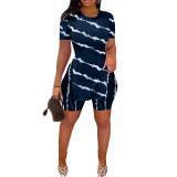 Casual Fashion Graphic Print Slit Hem Short Sleeve Shorts Set