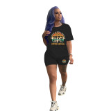 Casual Alphabet Print Short Sleeve Shorts Two-Piece Set