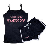 Sexy Graphic Print Straps Shorts Set