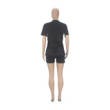Casual Alphabet Print Short Sleeve Shorts Two-Piece Set