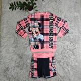 Ladies Casual Mickey Printed Long Sleeve Sweatshirt + Shorts Set