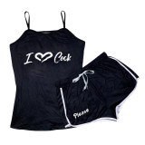 Sexy Graphic Print Straps Shorts Set