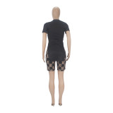 Casual Fashion Graphic Print Slit Hem Short Sleeve Shorts Set