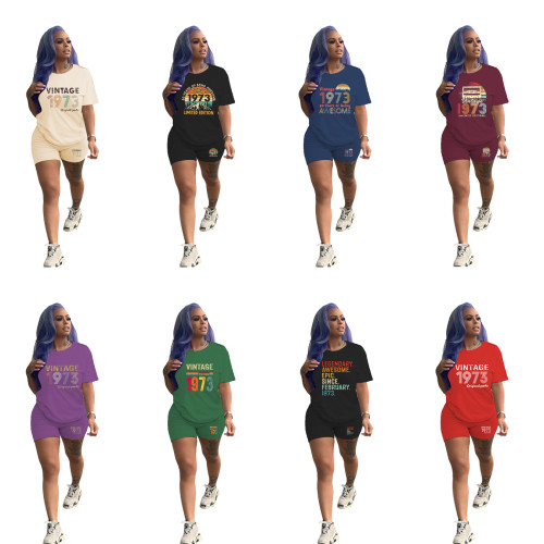 Casual Alphabet Print Short Sleeve Shorts Two-Piece Set