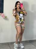 Ladies Casual Mickey Printed Long Sleeve Sweatshirt + Shorts Set