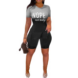 Casual Fashion Graphic Print Slit Hem Short Sleeve Shorts Set