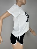 Casual Contrasting Color Letter Printed Sports Two Piece Short Set
