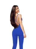 Solid Color Ribbed Straps Deep V Casual Yoga Jumpsuits