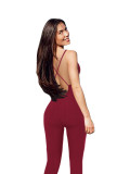 Solid Color Ribbed Straps Deep V Casual Yoga Jumpsuits