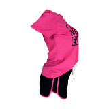 Casual Contrasting Color Letter Printed Sports Two Piece Short Set