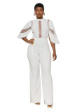 Sexy Trumpet Sleeve Mesh Splicing Wide Leg Jumpsuit