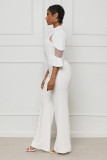 Sexy Trumpet Sleeve Mesh Splicing Wide Leg Jumpsuit