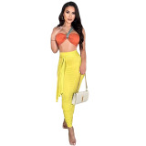 Solid Color Single Shoulder Tube Top + High Waist Pleated Matching Skirt