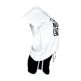 Casual Contrasting Color Letter Printed Sports Two Piece Short Set