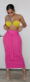 Solid Color Single Shoulder Tube Top + High Waist Pleated Matching Skirt