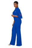 Sexy Trumpet Sleeve Mesh Splicing Wide Leg Jumpsuit