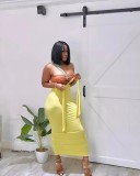 Solid Color Single Shoulder Tube Top + High Waist Pleated Matching Skirt