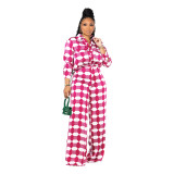 Casual Geometric Pattern Button Long Sleeve Shirt Set with Pocket