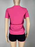 Casual Contrasting Color Letter Printed Sports Two Piece Short Set