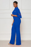 Sexy Trumpet Sleeve Mesh Splicing Wide Leg Jumpsuit