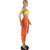 Solid Color Single Shoulder Tube Top + High Waist Pleated Matching Skirt