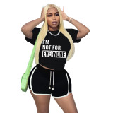 Casual Contrasting Color Letter Printed Sports Two Piece Short Set