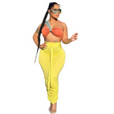Solid Color Single Shoulder Tube Top + High Waist Pleated Matching Skirt