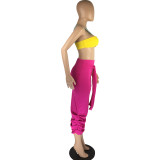 Solid Color Single Shoulder Tube Top + High Waist Pleated Matching Skirt