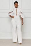 Sexy Trumpet Sleeve Mesh Splicing Wide Leg Jumpsuit