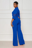 Sexy Trumpet Sleeve Mesh Splicing Wide Leg Jumpsuit