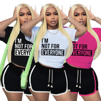 Casual Contrasting Color Letter Printed Sports Two Piece Short Set